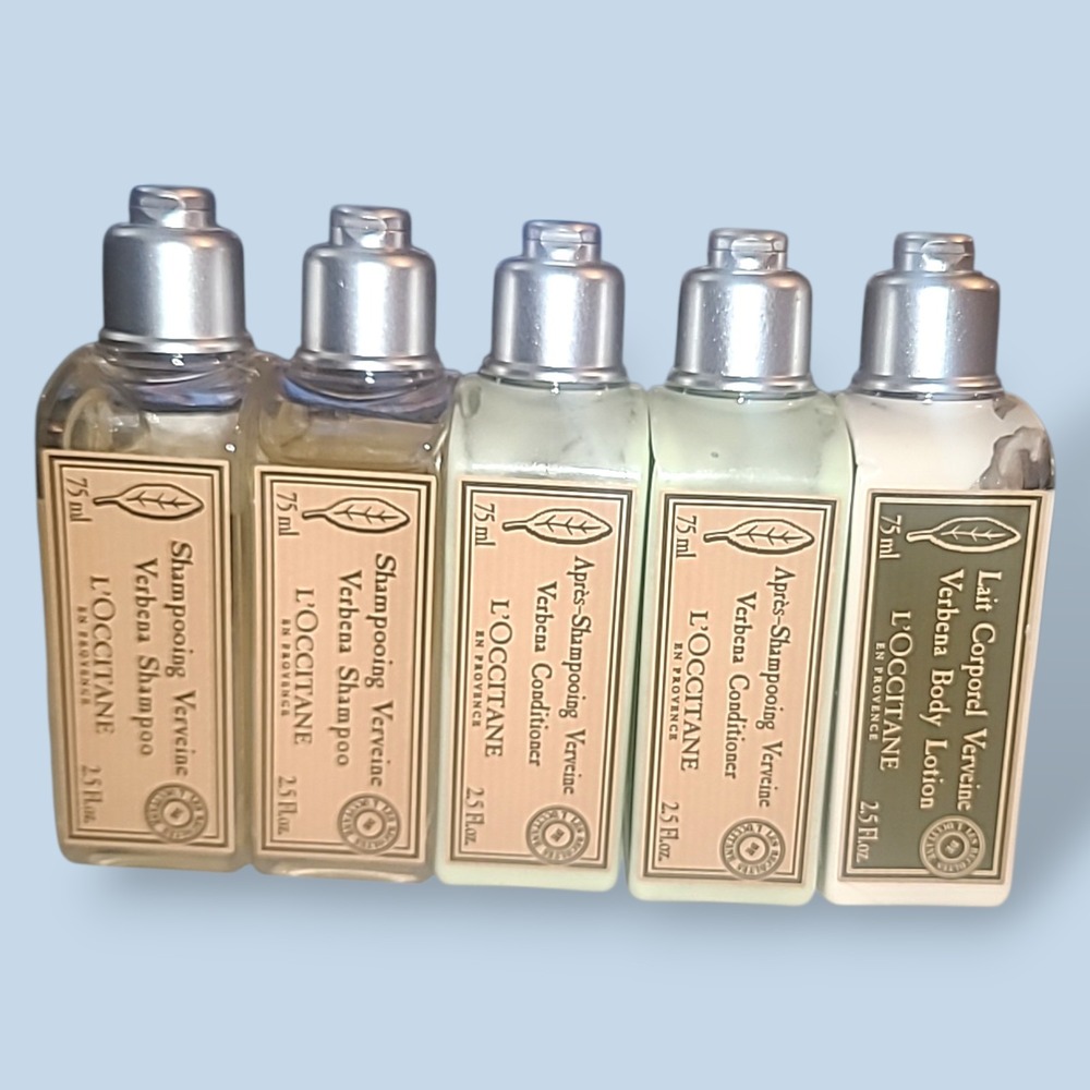 L'Occitane Verbena Hotel Toiletries Lot of‎ 5 Shampoo Conditioner Lotion 75ml